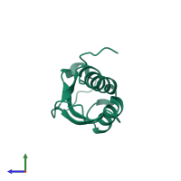 PDB entry 6elm coloured by chain, side view.