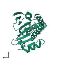 PDB entry 6elo coloured by chain, side view.