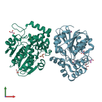 PDB entry 6elx coloured by chain, front view.