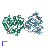 PDB entry 6elx coloured by chain, top view.