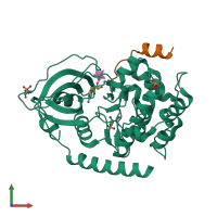 PDB entry 6ema coloured by chain, front view.
