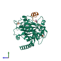 PDB entry 6ema coloured by chain, side view.
