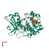 PDB entry 6ema coloured by chain, top view.