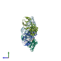 PDB entry 6emh coloured by chain, side view.