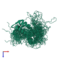 PDB entry 6emq coloured by chain, ensemble of 40 models, top view.