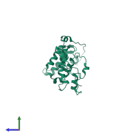 Monomeric assembly 1 of PDB entry 6emr coloured by chemically distinct molecules, side view.