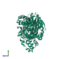 PDB entry 6enb coloured by chain, side view.