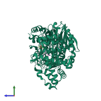 PDB entry 6end coloured by chain, side view.