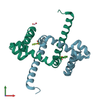 PDB entry 6eni coloured by chain, front view.