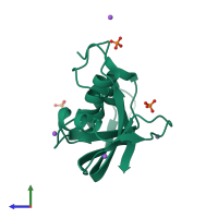 PDB entry 6enp coloured by chain, side view.