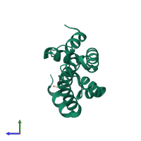 PDB entry 6enr coloured by chain, side view.