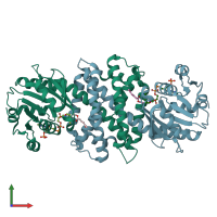PDB entry 6eoi coloured by chain, front view.