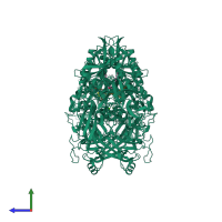 Hetero tetrameric assembly 2 of PDB entry 6eop coloured by chemically distinct molecules, side view.