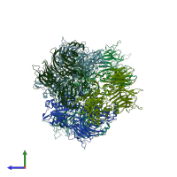 PDB entry 6eos coloured by chain, side view.