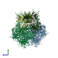 PDB entry 6eot coloured by chain, side view.