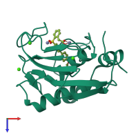 PDB entry 6eox coloured by chain, top view.