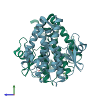 PDB entry 6ep6 coloured by chain, side view.