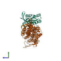 PDB entry 6epm coloured by chain, side view.