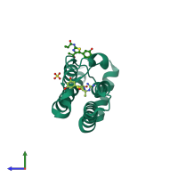 PDB 6epw coloured by chain and viewed from the side.