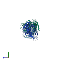 PDB entry 6eqd coloured by chain, side view.