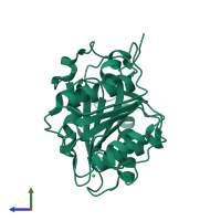 PDB entry 6eqf coloured by chain, side view.