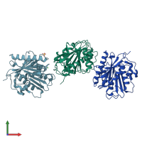 PDB entry 6eqg coloured by chain, front view.