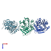 PDB entry 6eqg coloured by chain, top view.