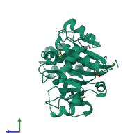 PDB entry 6eqj coloured by chain, side view.