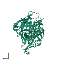 PDB entry 6eqm coloured by chain, side view.