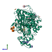 PDB entry 6eqq coloured by chain, side view.