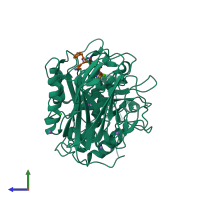 PDB entry 6eqv coloured by chain, side view.