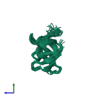PDB entry 6eqy coloured by chain, ensemble of 14 models, side view.