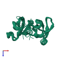 PDB entry 6er0 coloured by chain, ensemble of 15 models, top view.