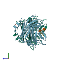 PDB entry 6er3 coloured by chain, side view.