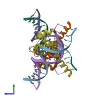 PDB entry 6es3 coloured by chain, side view.