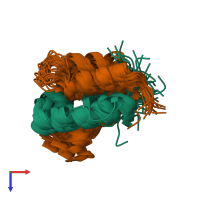 PDB entry 6es7 coloured by chain, ensemble of 20 models, top view.