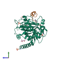 PDB entry 6esa coloured by chain, side view.