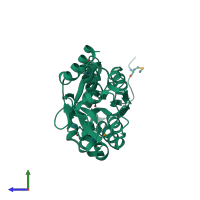 PDB entry 6esv coloured by chain, side view.