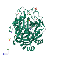 PDB entry 6ets coloured by chain, side view.