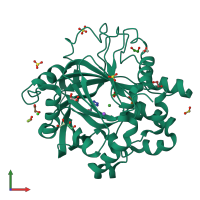 PDB entry 6ett coloured by chain, front view.