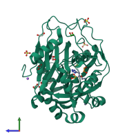 PDB entry 6ett coloured by chain, side view.