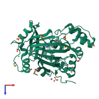 PDB entry 6ett coloured by chain, top view.