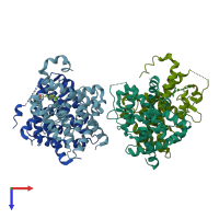 PDB entry 6eu9 coloured by chain, top view.