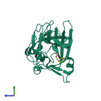 PDB entry 6eub coloured by chain, side view.