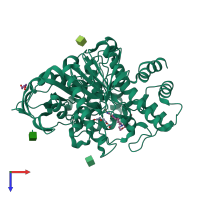 PDB entry 6euc coloured by chain, top view.