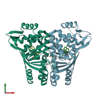 PDB entry 6eut coloured by chain, front view.