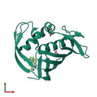 PDB entry 6euw coloured by chain, front view.