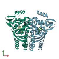 PDB entry 6ev0 coloured by chain, front view.