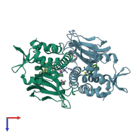 PDB entry 6ev0 coloured by chain, top view.