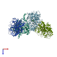 PDB entry 6eve coloured by chain, top view.